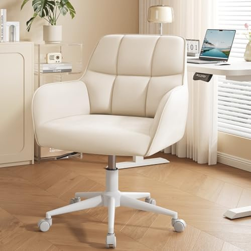 YOUDENOVA Schreibtischstuhl, Drehstuhl mit Rollen, Schminkstuhl Höhenverstellbar, Homeoffice Stuhl, Bürostuhl Ergonomisch, Vanity Chair für Mädchen Arbeitszimmer Schlafzimmer Büro, Samt Beige