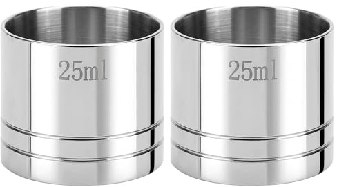 2 Pack Stainless Steel Silver Thimble Spirit Shot Measure 25ml/50ml | Wine Measuring Cups for Home Bars, Cocktail Stations & Bartenders (25ml+25ml)