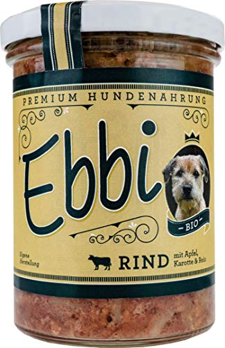 Bio Hundefutter mit Rind, Apfel, Karotte und Reis/Ebbi Inhalt: 400g Hundenahrung im wiederverschließbarem Glas (4 x 400g)