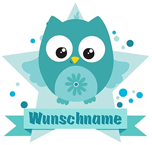 Samunshi® Türkise Eule Wandtattoo Türschild mit Name personalisierbar Kinderzimmer Türaufkleber Baby Wandaufkleber - 50x43cm mehrfarbig