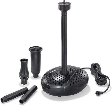 esotec Teichpumpe Springbrunnenpumpe Teich - Super Fountain 5000 pro 101999 | Teichpumpe 12-18VDC Förderleistung 12V max 3800l/h, 18V max 5000l/h, Föderhöhe 12V 1,5m, 18V max 2,6m, 3x Fontänenaufsätze