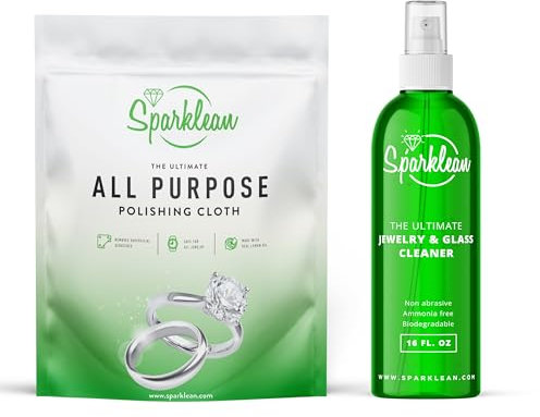 PACK de LIQUÍDO para LIMPIAR JOYAS + GAMUZA PREMIUM I | Ideal para Limpiar Plata, Oro y Diamantes I Elimina Manchas en Joyas y actúa como limpiador joyas ultrasonidos I Fabricado en EE. UU (473ml)