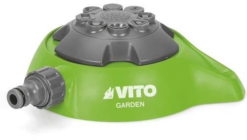 VITO Garden - Aspersor de césped de 360 Grados, con 8 Funciones de pulverización, Lluvia Circular Ancha, Chorro Estrecho, Lluvia Suave, riego Uniforme