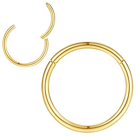 18g Hoop Nose Rings for Men and Women - 7mm Nose Hoop, 18 Gauge Gold Septum Clicker Hinged Ring - 316L Surgical Steel Gold Body Piercing Earrings for Cartilage, Helix, Ear Lobe, Daith, Rook