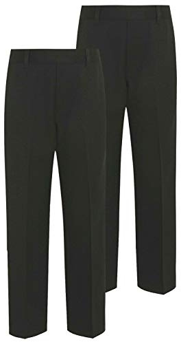 Integriti Schoolwear 2PK Boys School Trousers Comfort Fit Black Charcoal Grey Navy Blue Elasitcated Waist Age 3-16 Years