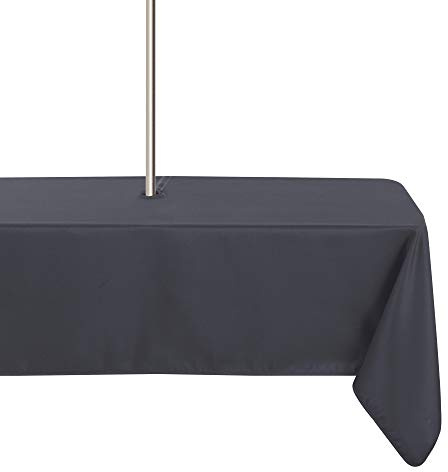 Lushvida Rechteckige Outdoor-Tischdecke mit Schirmloch und Reißverschluss, 152,4 x 213,4 cm, waschbar, wasserdicht, auslaufsicher, knitterfrei, für Terrasse, Sommer, Picknicks, Grillabende, grau