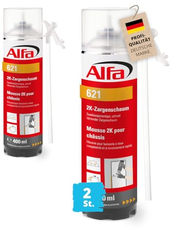 2x 2K-Zargenschaum 400 ml – Schnell Härtender Türzargenschaum (800 ml) | Profi-Qualität - Spreizdruckfreier PU-Adapterschaum für Türzargen – ohne Schaumpistole – Schallschutz & Dämmung