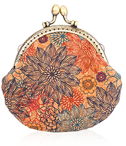 Oyachic Leder Geldbörse PU Coin Purse Floral Portemonnaie Kiss-Lock Wallets Damen Holzmaserung Klippverschluss Knipsbörse Vintage Spangenportemonnaie (Lotus)