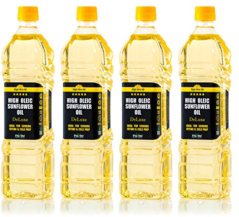 FlavOil High Oleic Sunflower Oil 850ml - Healthy High-Performance Plant-Based Oil for Cooking, Roasting, Frying, Baking, Dressing - Omega 9 and Vitamins - High Oleic Sunflower Seeds (4 PACK)