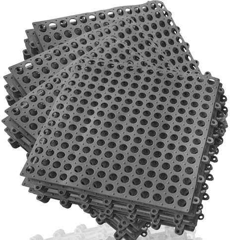 16Pack Drainage Interlocking Tiles, 12”x12” Non-Slip Pool Bathtub Drain Tile for Flooring, Soft PVC Splicing Modular Cushion Mat, Vented Floor Tiles for Locker Room Basement Stairs