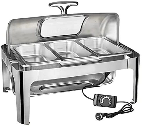 YAOYAOO Scalda Vivande Elettrico Buffet, Scaldavivande per Buffet in Acciaio Inossidabile, Chafing Dish con Copertura di Visualizzazione Buffet Server, Temperatura Regolabile Vassoi Scaldavivande