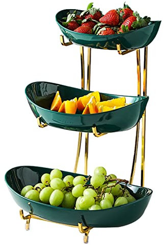 Frutero 2 Pisos, Ceramic Frutero De Capas Canasta, Desmontable Metal Fruteros de Cocina Modernos para Conservan Frutas, Verduras, Bocadillos o Pan,3 Tier
