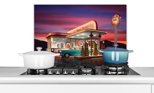 Credence Station-service - Voiture - Vintage Fond de hotte 60x40 cm Credence aluminium Plaque inox de cuisine