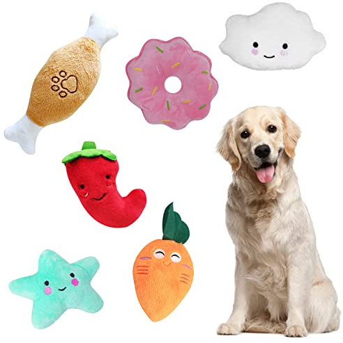 TIANNAIT 6-teiliges Haustierspielzeug, buntes Plüsch-Quietschspielzeug, bissfestes Cartoon-Spielzeug, interaktives Spielzeug, Kauspielzeug für kleine und mittelgroße Hunde, zahnende Welpen