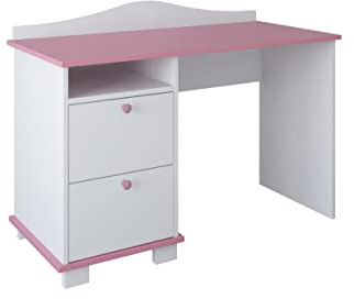 Kids Collective Schreibtisch, Kinderschreibtisch mit 74 cm Arbeitshöhe und Zwei Schubladen und Ablagefach in weiß pink Made in Europe