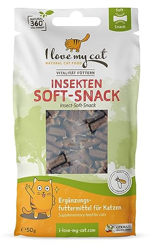 I Love My Cat Hypoallergene, Gesunde, Getreidefreie Snacks für Katzen mit Insekten, gut bekömmlich, kohlenhydratarm und ohne künstliche Zusatzstoffe - 50 g.