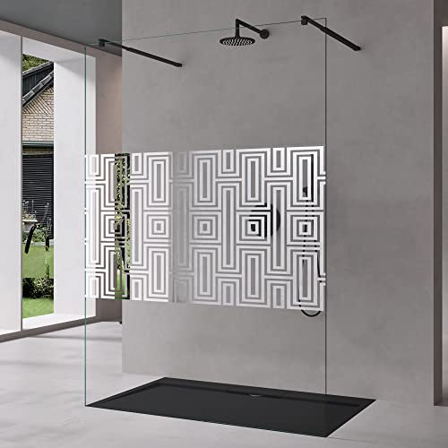Mai & Mai Box Doccia Walk-In 100x200cm, Parete Doccia in Vetro in Labirinto 10mm Vetro di Sicurezza ESG con 2 Bracci Sostegni Telescopici MMBR3 Nero