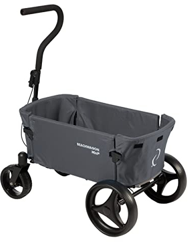 Beach Wagon Faltbarer Bollerwagen MINI - 40 kg - Kompakter und Leichter Handwagen als Strandwagen, Gartenwagen, Campingwagen und Reisebuggy - Waschbarer Stoff - Dunkelgrau