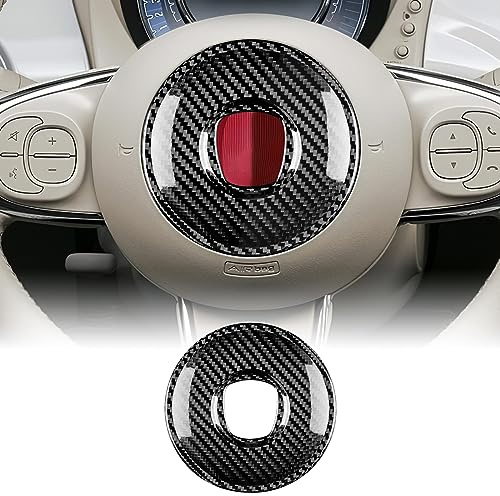 KUNGKIC Coprivolante Auto in Fibra di Carbonio Adesivo Volante Marcatore Centrale Interno Decorativo Compatible with FIAT 500 Abarth 595 2008-2023 Accessori Nero