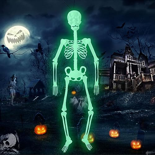 Leonshco Halloween Deko Horror Fluoreszierend Skelett Ornament, Party Skeleton Luminous Horror Deko, Halloween Skelett Lebensgross 360° Bewegliche Gelenke, Halloween Menschliches Skelette (32cm)