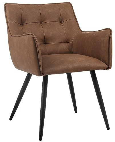 WOLTU Matstol, fåtölj, köksstol, stoppad stol, stol med armstöd ryggstöd, vardagsrumsstol med konstläderöverdrag, metallben, för matsal kök, Brun, BH375br-1