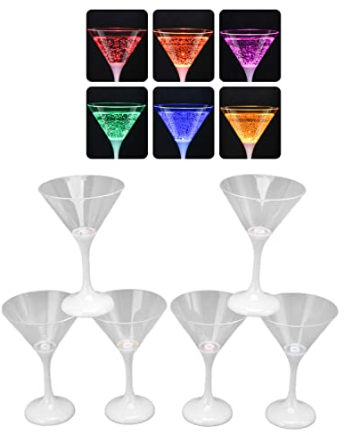 Copas De Cóctel De Martini Con LED Intermitentes, 6 Piezas De 210 Ml, Copas De Martini De Plástico, Copas De Margarita Con Luz LED Reutilizables Que Cambian De Color Para Barra De Fiesta
