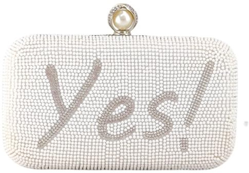 Boutique De FGG YES! I DO! Abendtaschen und Clutches mit Perlen für Damen Formelle Braut Handtaschen Hochzeits Clutch,Mini,Weiße