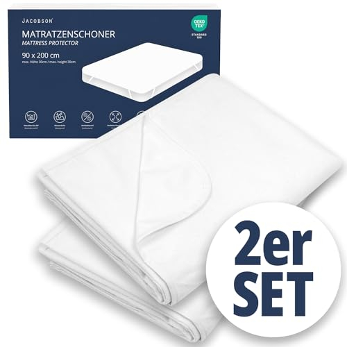JACOBSON Matratzenschoner 90 x 200 cm - 2er Set - wasserdichte Matratzenauflage - atmungsaktiver Matratzenschutz (90x200cm, 2er Set)
