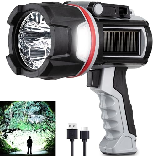 MOONASION Rechargeable Spotlight Flashlight, Super Bright 3 LED 3000000 Lumen Long Lasting Handheld Spot Light Spotlight for Hunting Boating Camping
