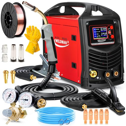 Weldman Smart MIG 235 LCD Dual Puls - Soldador Inverter Profesional con Gas y Sin Gas 200A - Sinergia Total - MMA y TIG DC - Regulación de Inductividad y Soldadura por Puntos - Set Basic