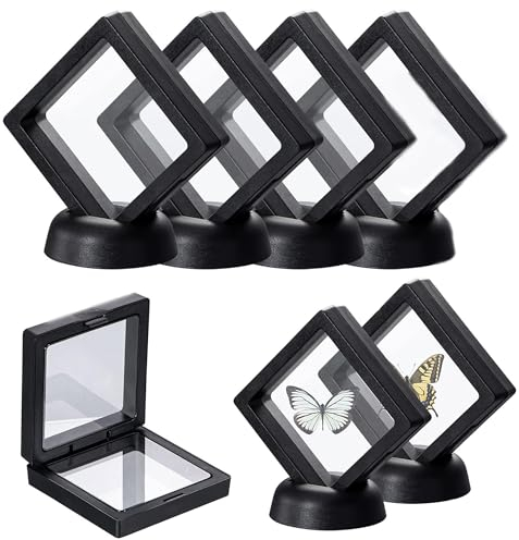 4 Stück Schweberahmen Displayrahmen Münzrahmen Münzenständer PräSentationsständer Münzständer Mit Basis Für Ring Halskette Armband Ohrring Münzen Schmuck Orden 7×7×2cm (Schwarz)