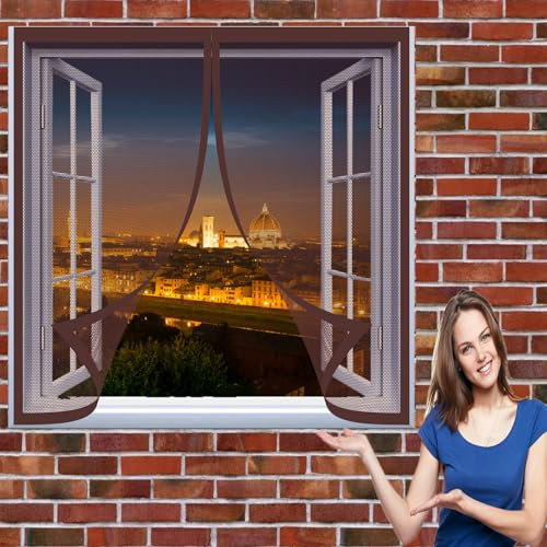 Fliegengitter Fenster Mückengitter 110 x 190 cm Insektenschutzgitter Einfache Installation Auto Schließen Magnetvorhang für Balkontür Terrassentür, Braun