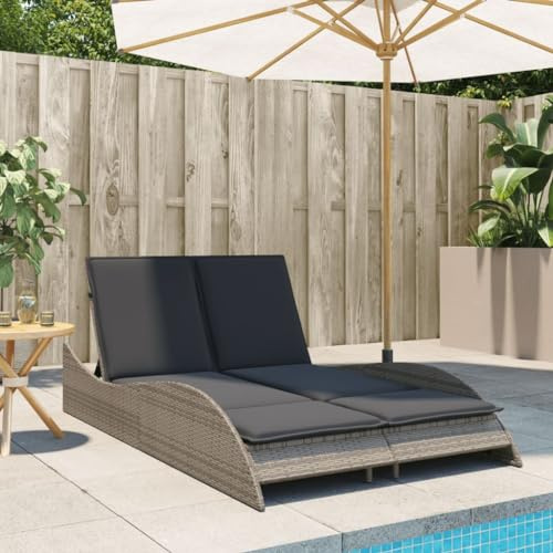 Gecheer Lettino,Sdraio,Prendisole Matrimoniale Reclinabile in Polyrattan,Grigio,114x205x54/63/73 cm,Lettino da Sole,Lettino da Giardino in Rattan,Lettino Prendisole Reclinabile
