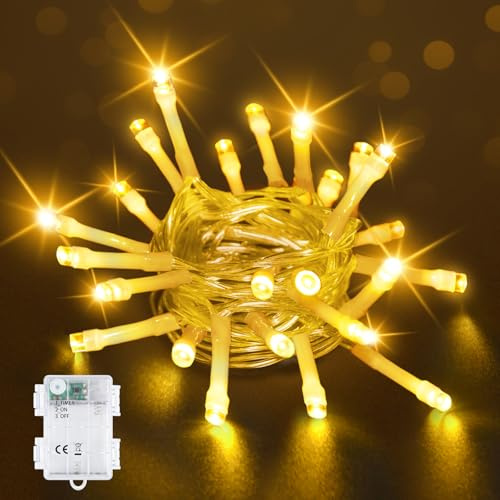 Lichterkette Außen Batterie, 2M Warmweiß Lichterkette Weihnachten mit Timer
