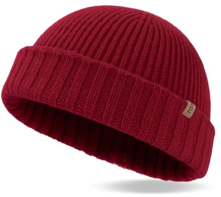 TOP-EX XL/XXL 100 % merinoull fiskareman, beanie, trawler, beanie, män, kvinnor, vintermuett, stickad mössa, 95572_röd, XL-XXL