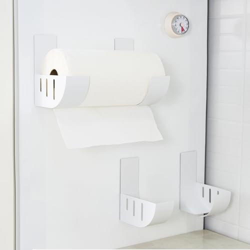 ROLIZOE 2PCS 15cm Magnetic Kitchen Roll Holder Adjustable Paper Towel Holder Wall Mounted No Drilling Paper Roll Holder Carbon Steel Paper Towel Rack Easy One-Handed Tearing for Kitchen Organisation