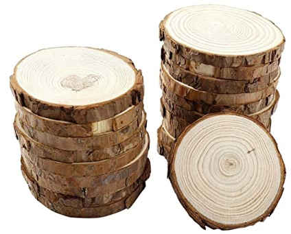 BELLIFFY 10pcs Unfinished Round Wood Chips Natural Pine Wood Slices Tree Bark Craft for DIY Projects Boho Decor Hand Paintable Decorative Discs