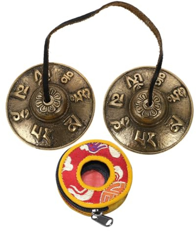 Kupferne Beckenglocke 1 Satz Goldene Finger Zimbeln für Meditation | Baumwolle Trageriemen, Leichtes Handinstrument, Geeignet für Musik und Achtsamkeit
