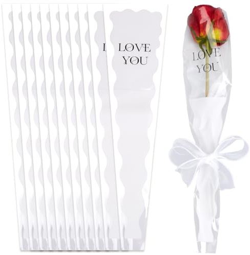 GORGECRAFT 50 Sachet d'emballage en Vrac pour Roses Simples en Plastique Blanc pour Bouquet de Fleurs Œillets Roses Papier d'emballage pour la Fête des Mères la Saint Valentin Un Mariage Une Fête