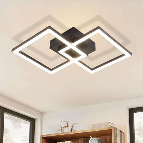 Homefire Plafonnier LED Cuisine: 24W 4000K luminaire cuisine plafond noire plafonnier salon Design moderne lampe plafond chambre métal Lampe de salon carré Eclairage de plafonniers pour Couloir