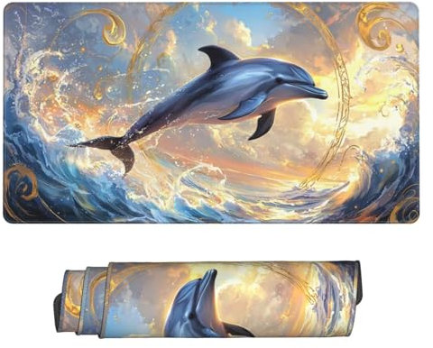 Gaming Tapis de Souris, Grand Tapis de Souris XXL 1600 x 800 x 3 mm,Animaux Dauphins Tapis Souris pour Clavier et Bureau, avec Bords Surpiqués et Dos Antidérapant, for Gamer Gaming Accessoire D-219