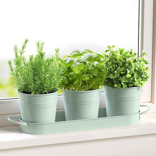 FGXY Pflanztöpfe Für Kräuter, Atmungsaktiver Kräutertopf, Küchenkräuter Töpfe, Kräutertopf Mit Untersetzer, Verwendet Zur Dekoration Von Schreibtisch, Fensterbänder, Blumenbänder Usw (hellgrün)