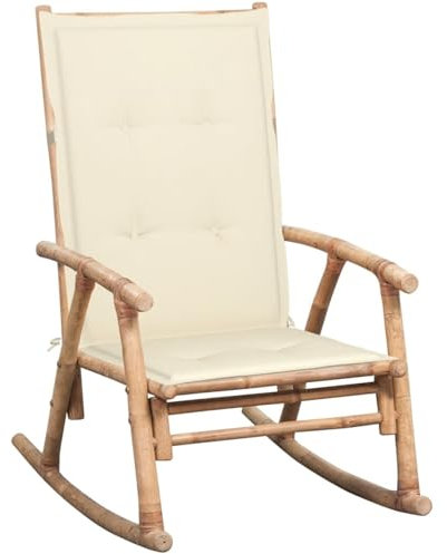 Iiaky 3063905 Sedia a Dondolo con Cuscino in bambù Sedia a Dondolo,da Esterni,Seggiola Stile Adirondack,Resistente alle Intemperie,Look Vintage