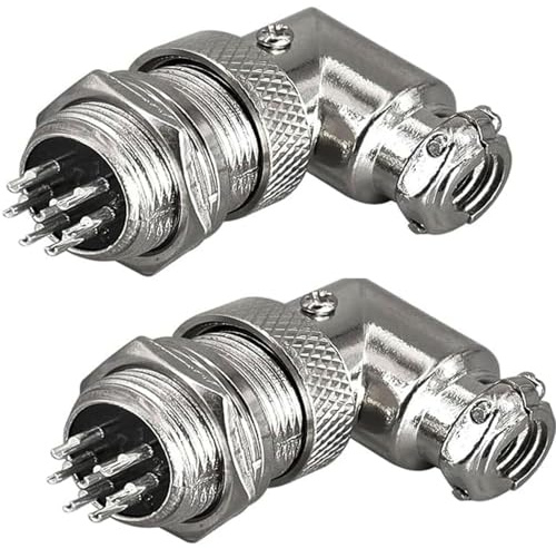 RUNCCI-YUN 2 pezzi GX16 6Pin Aviation Connettore,saldatura, 16 mm Metallo Pannello Montaggio Maschio Femmina Connettore (GX16 6Pin gomito 90 gradi)