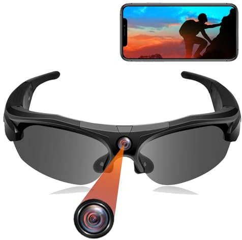 CYI Occhiali da Sole Sportivi con WiFi, Mini Action Camera Moto HD1080p, Bicicletta e Moto Telecamera Sportiva Action Fotocamera per all'aperto Viaggi Vlog