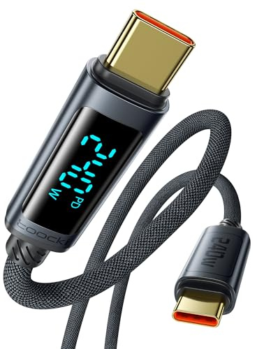 toocki Cable USB C a USB C 240W, 2M Carga Rápida con Pantalla LED, Gris | PD3.1 Carga Rapida Tipo-C, Chip E-Marker, Pantalla Inteligente para MacBook/iPhone 17/Galaxy S25/Carplay, Ideal Viaje/Casa