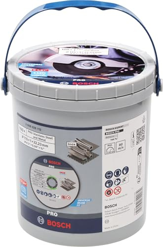 Bosch 100x Disco de corte abrasivo PRO Stainless Steel and Metal de larga vida útil, diámetro interior de 22,23 mm (para Acero, Acero inoxidable, Ø 115 mm, Professional Accesorios Amoladora pequeña)
