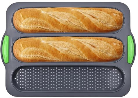 TTSTOIEE Stampo per Pane & Stampo per Baghette in Silicone con 3 Fessure, Teglia per Pane per Baghette, Hot Dog e Panini, Resistente al Calore fino a 230°C e per Alimenti, Lavabile in Lavastoviglie
