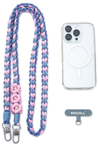 MOCOLL Cordino per Cellulare*1, 128cm laccio per cellulare, Regolabile e Rimovibile Cordino Tracolla per Telefono,laccetto per cellulare compatibile con degli smartphone,bracelet strap,blu-rosa