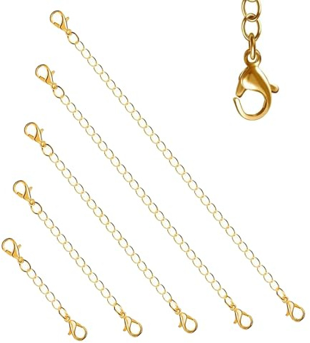 fKiZanthene 5 PCS Gold Necklace Extenders, Necklace and Bracelet Extenders with Adjustable Lengths, for DIY Jewelry Making of Women Bracelets, and Ankles